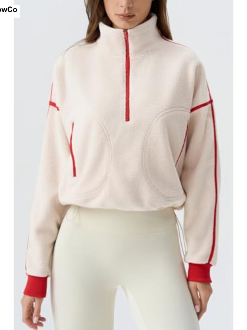 Women's Half Zip Fleece Pullover Sweatshirt Cropped Cozy Sherpa Winter Top - Picture 2 of 5